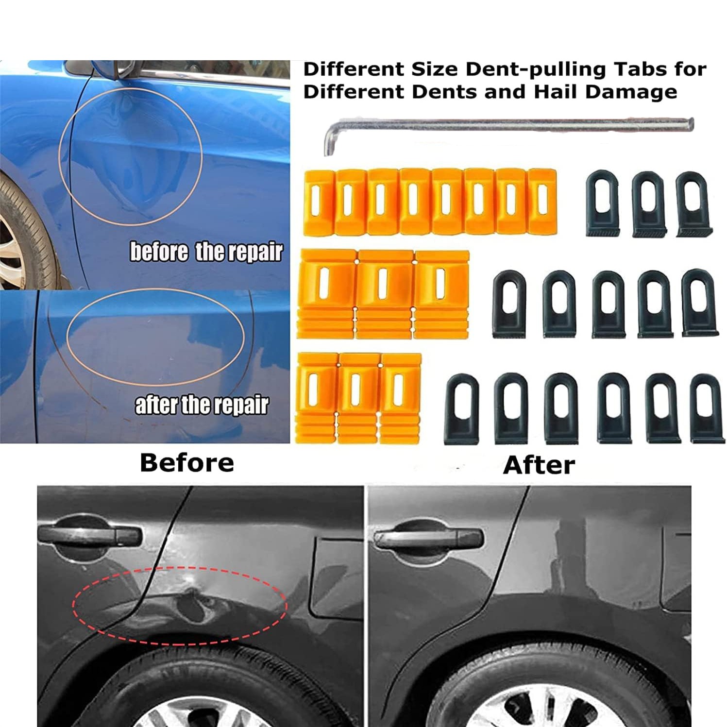 4pcs Auto Body Repair Kit Puller Glue Tabs Set Car Paintless Dent Removal Tools