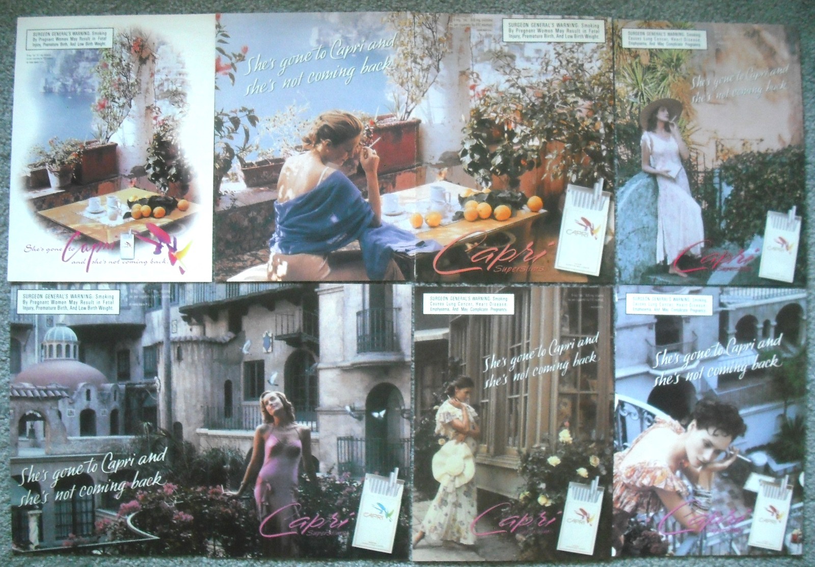 Vintage CAPRI Cigarette Lot 5 Ads 1990s Ultra Lights Super Slims 1995 1996 Woman