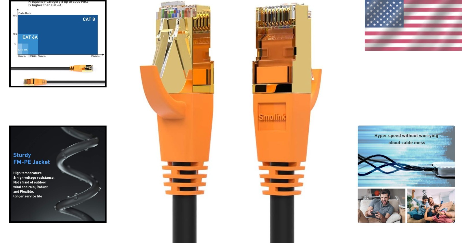 Cat 8 Ethernet Cable, 6ft Outdoor/Indoor - 40Gbps High-Speed Network Solution