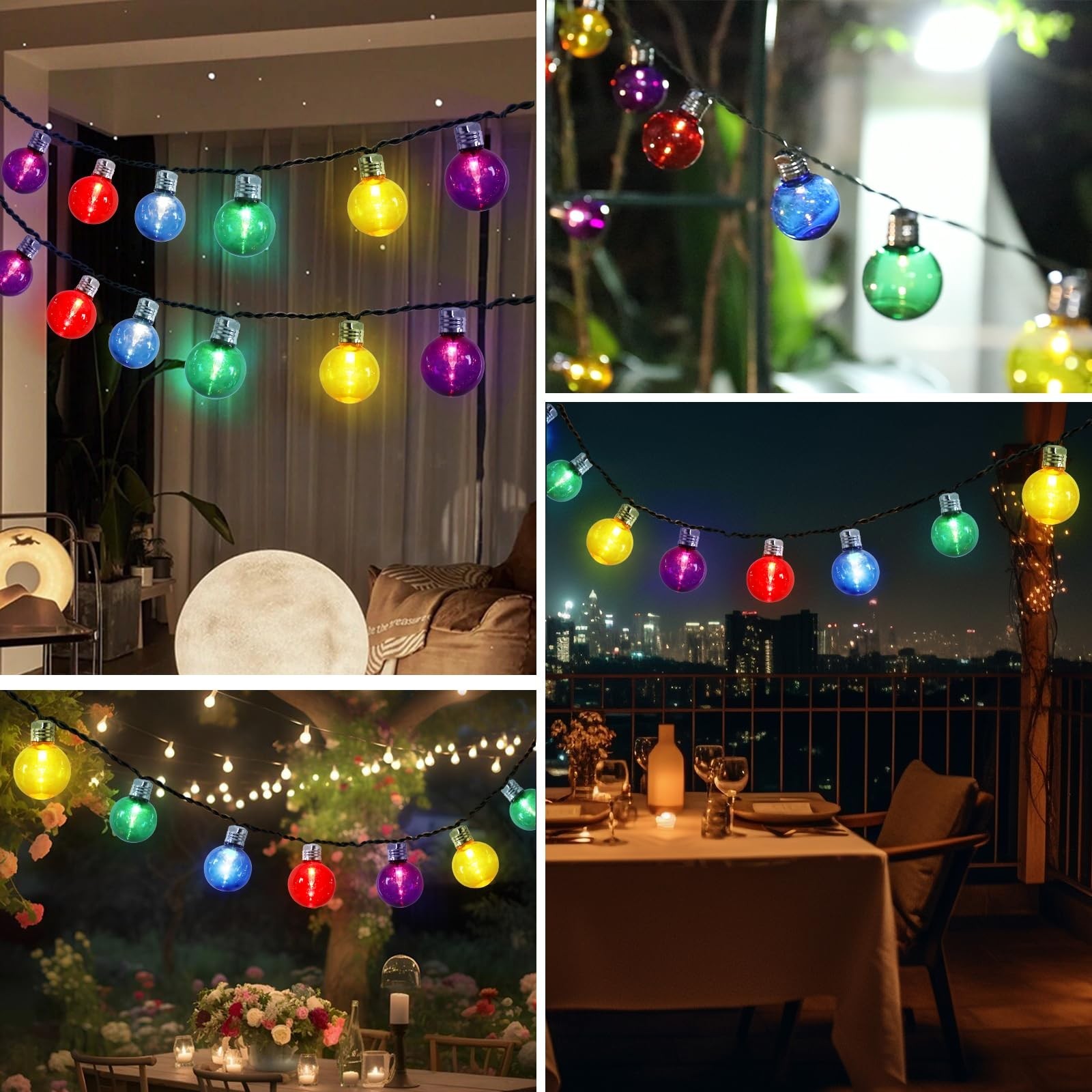 Vigdur Solar String Lights Outdoor, 7Ft Globe Multicolor String Lights with 1...