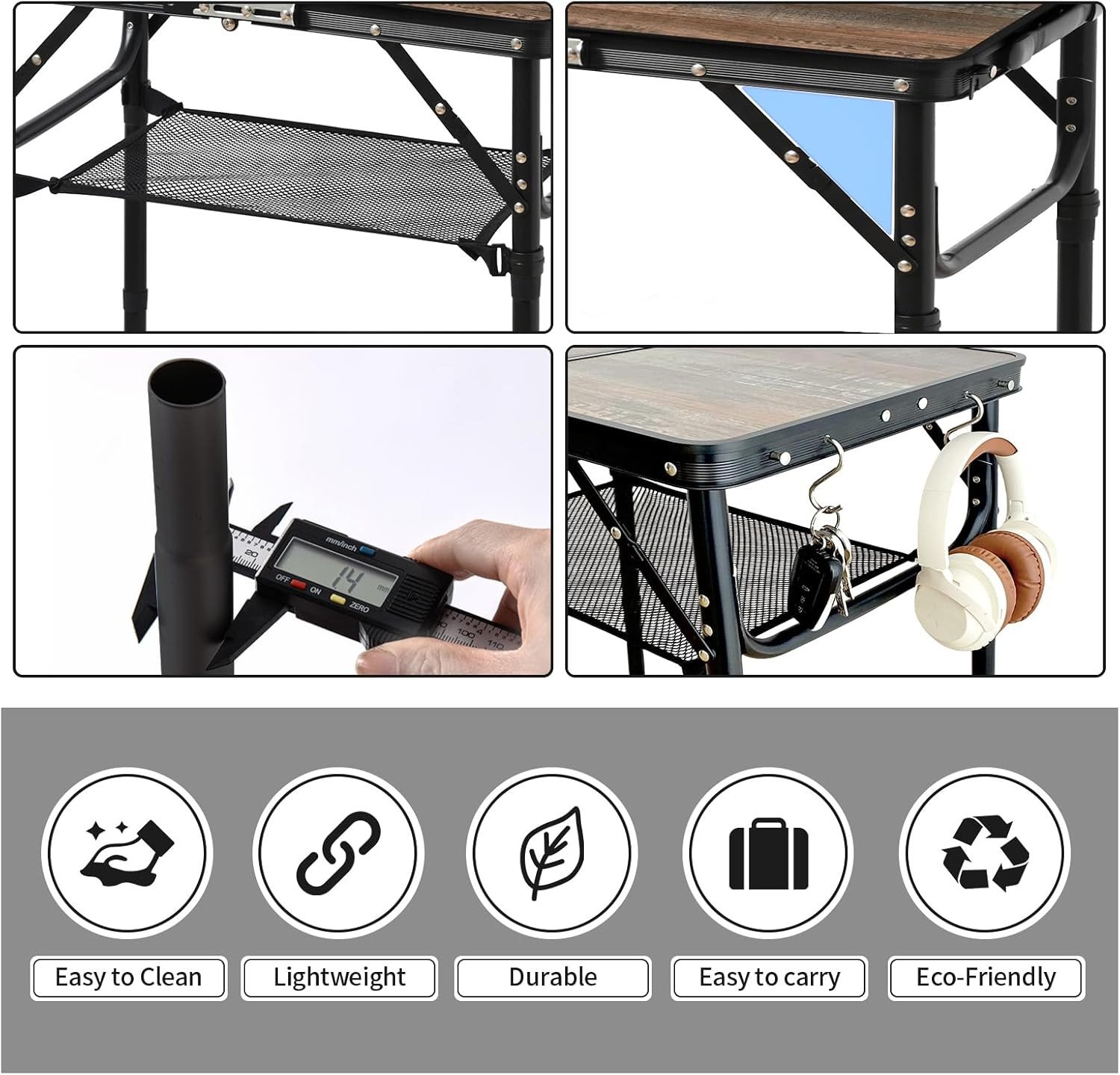 Folding Picnic Table 2Ft Portable Camping Table Adjustable Heights Metal Aluminu