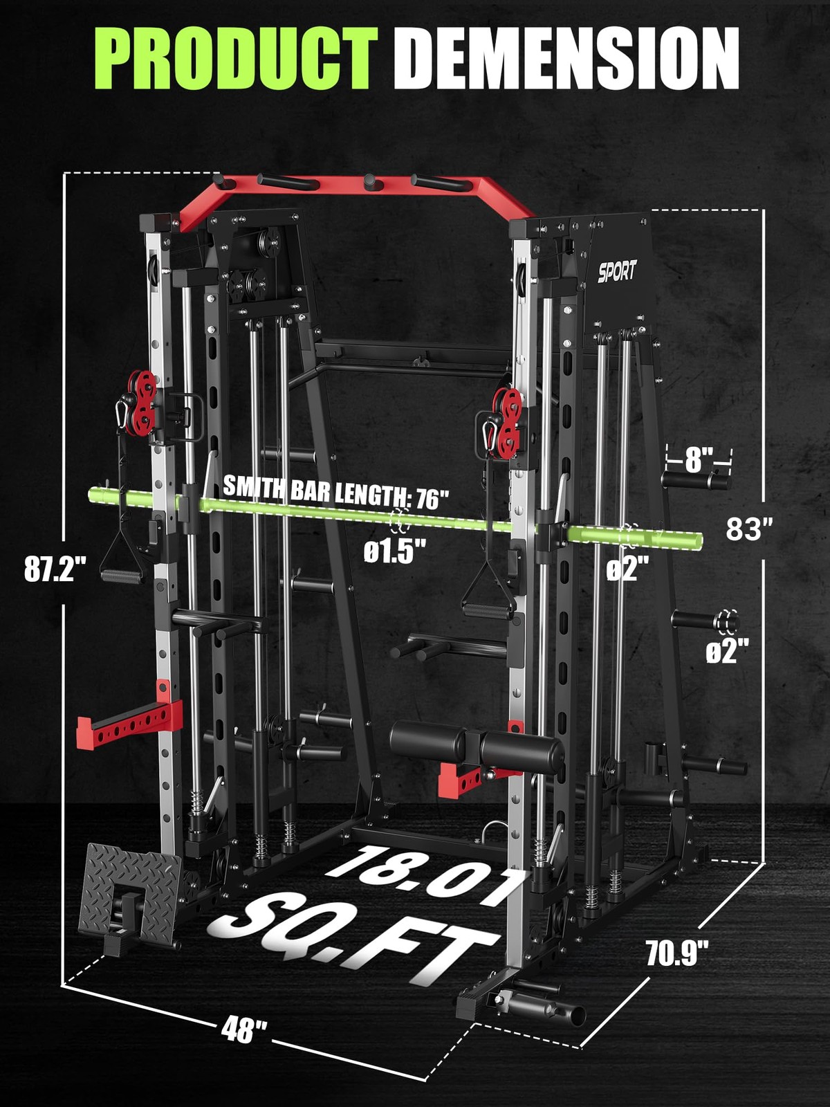 Smith Machine Strength Training Power Cage Lat-Pull Down System 2200lbSquat Rack
