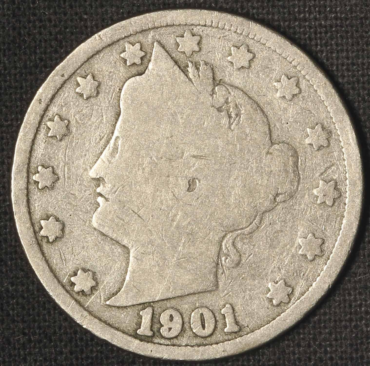 1901 Liberty Head Nickel - Lamination Flaw Reverse - Free Shipping USA