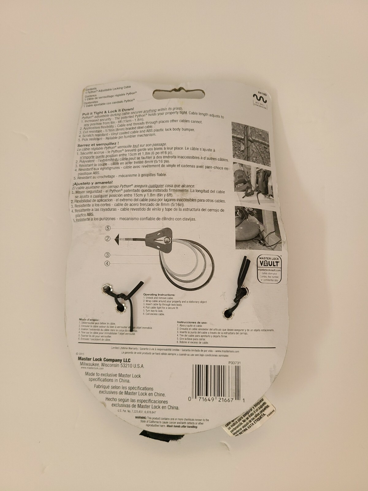 Master Lock Cable Lock, Python Adjustable Keyed, 6 ft. Long, Black 8418D