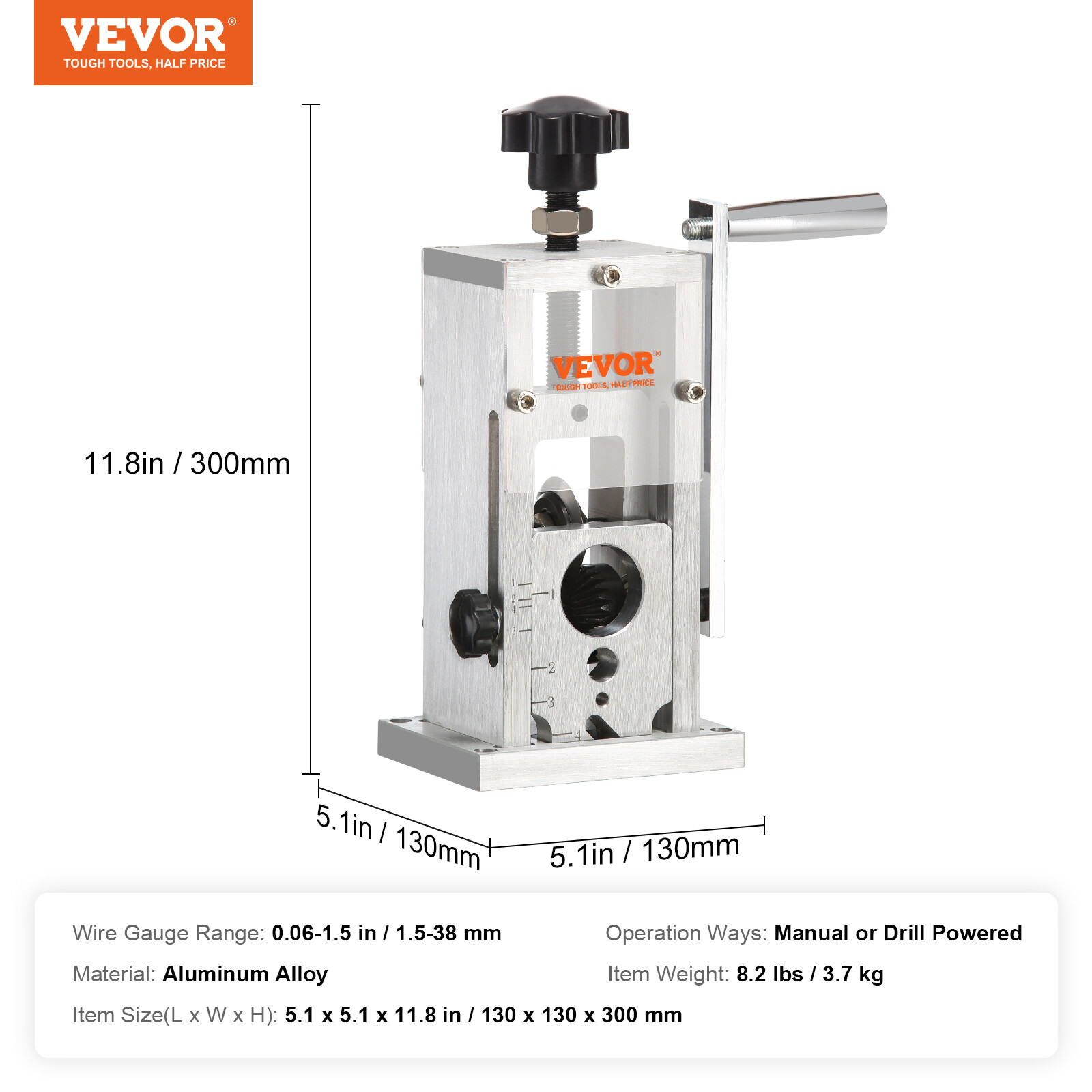 VEVOR Manual Wire Stripping Machine Portable Cable Stripper 0.06-1.57 in Visual