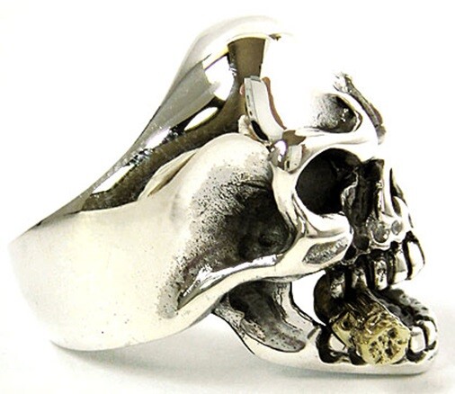 GOLD CIGAR SKULL SOLID 925 STERLING SILVER BAND RING