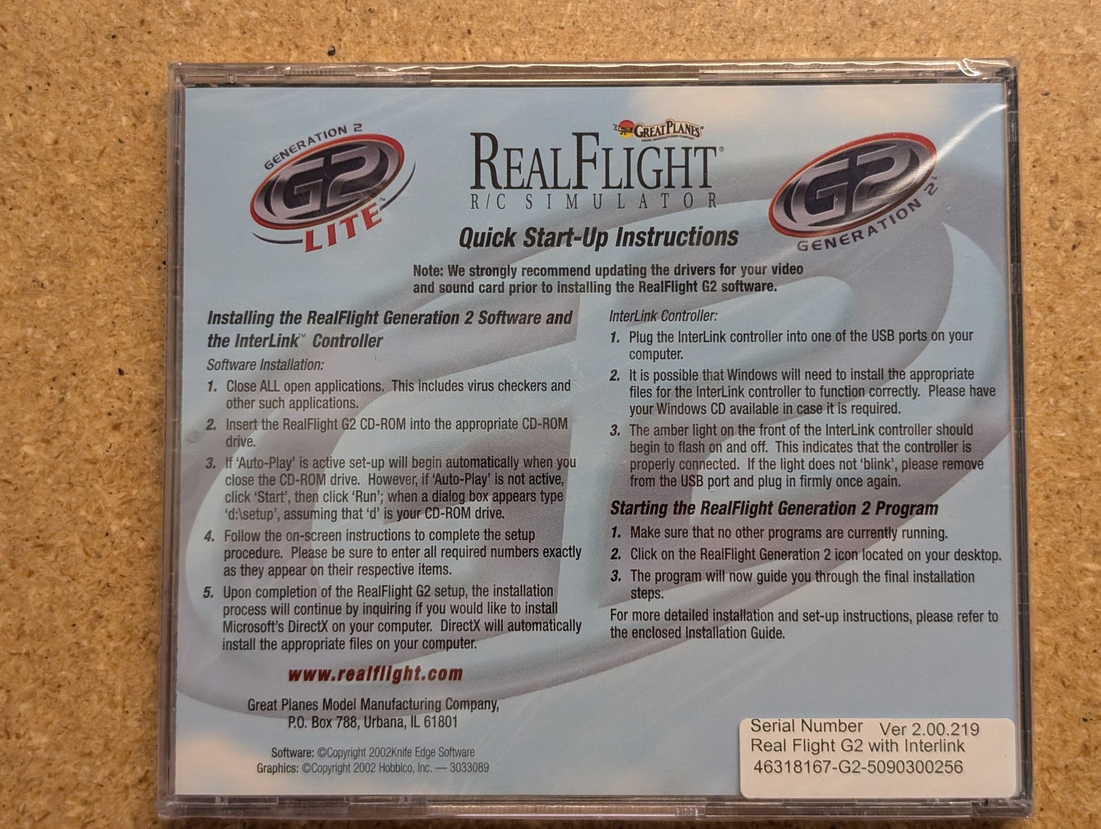 Great Planes RealFlight G2 R/C Flight Simulator USB InterLink USB Controller