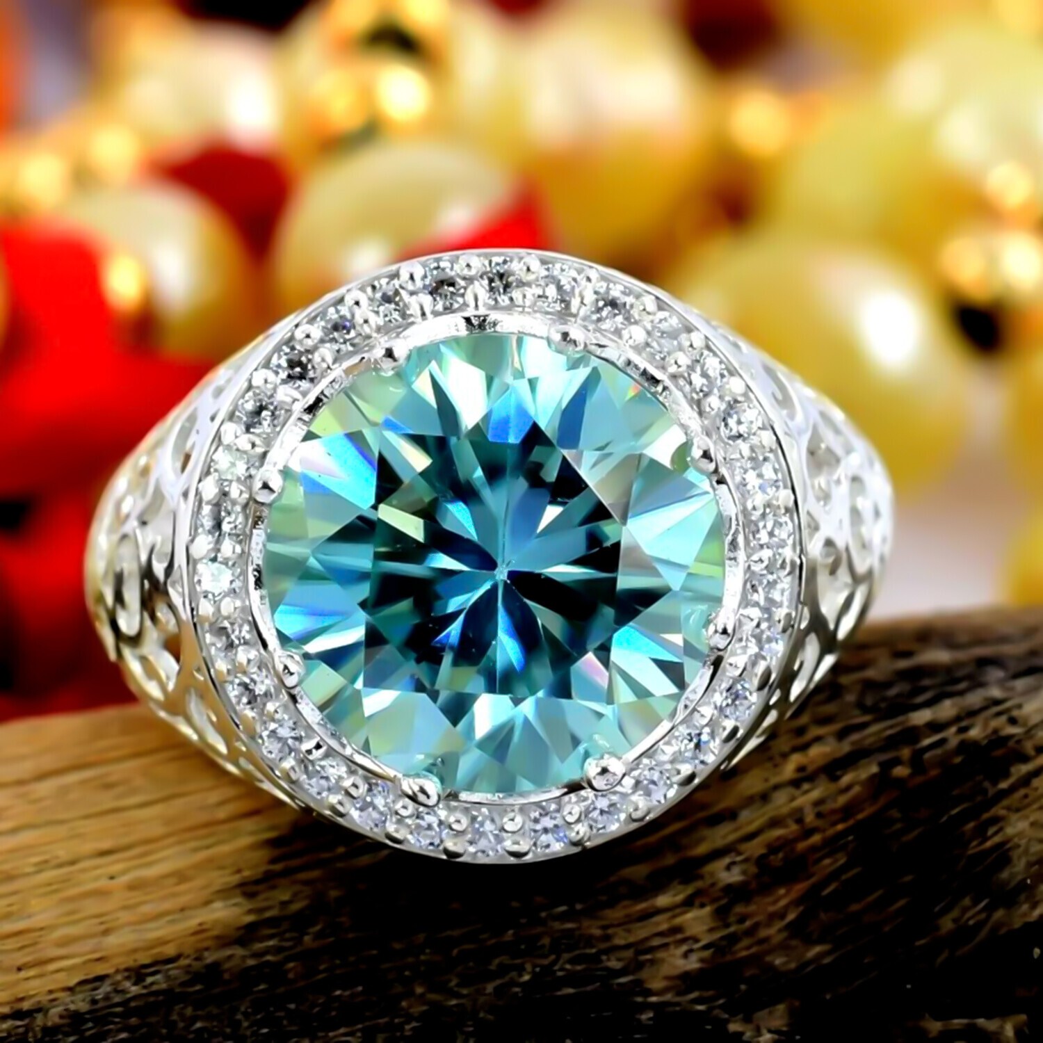 Certified 5.50 Ct Round Cut Blue Moissanite Anniversary Ring 925 Sterling Silver