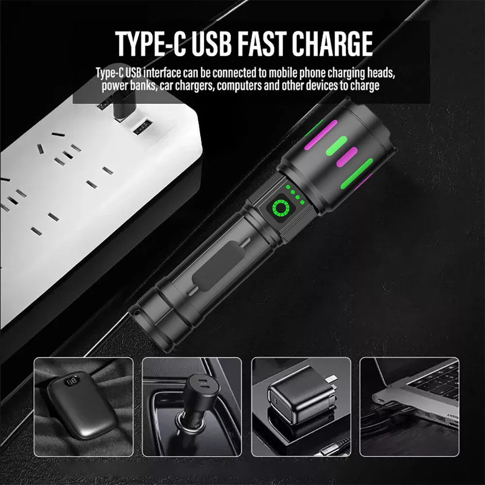 350000000 Lumen Super Bright LED Tactical Flashlight Rechargeable LED Work Light