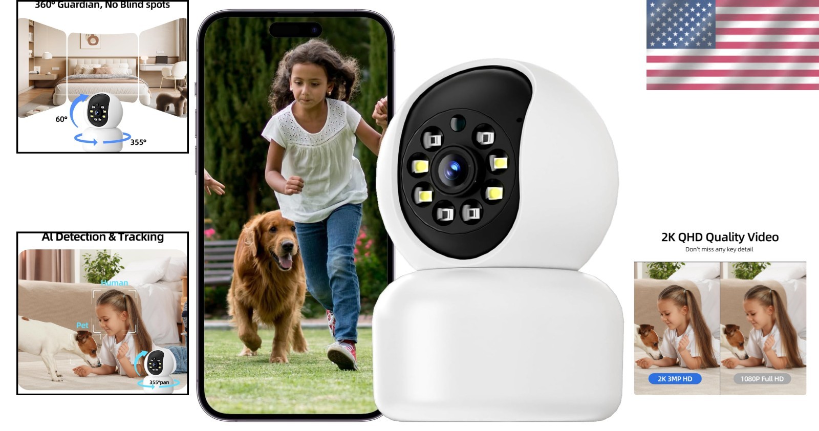 Hawkray 2K Indoor Security Camera - Motion Tracking, Two-Way Talk & Night Vision
