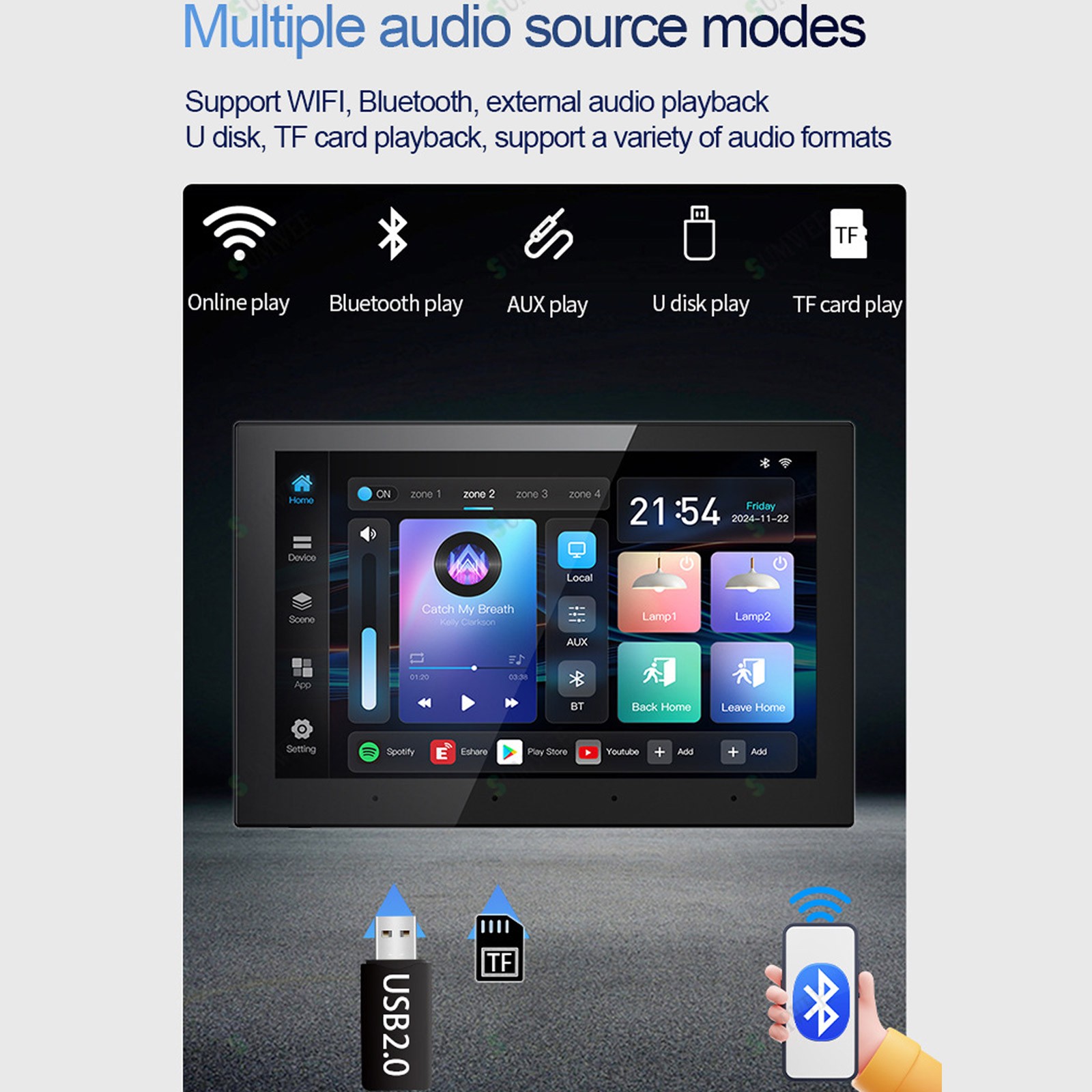 Smart Home Control Panel Wall Amplifier 8-inch Screen Background Music