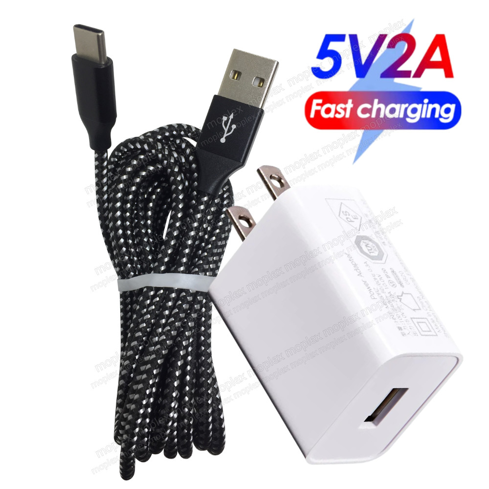 10W Fast Wall Charger Block Braided USB C Charging Cord 10Ft For Samsung Android