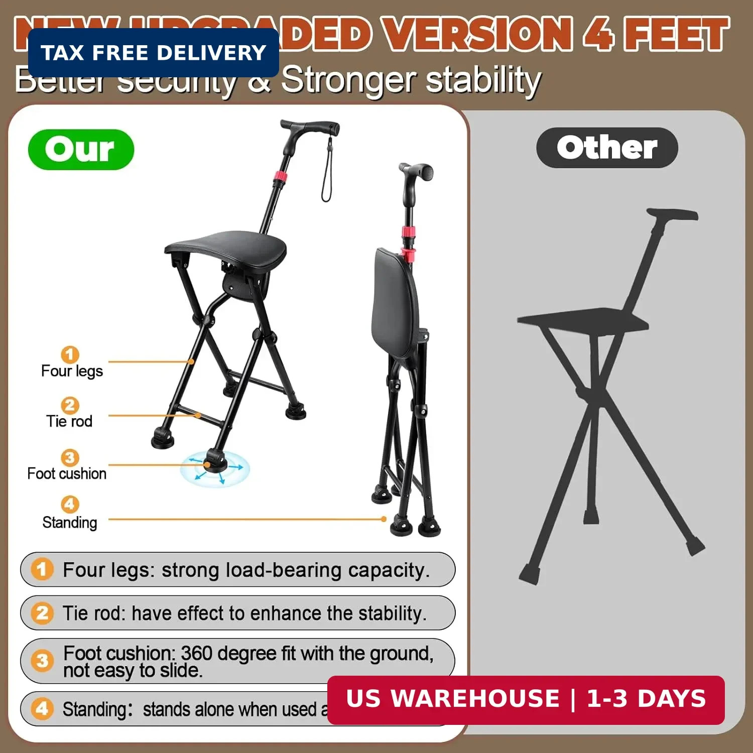 HZZEDNG-Hold 400 lbs Folding Canes with Seat, Allows Durability While Walking an