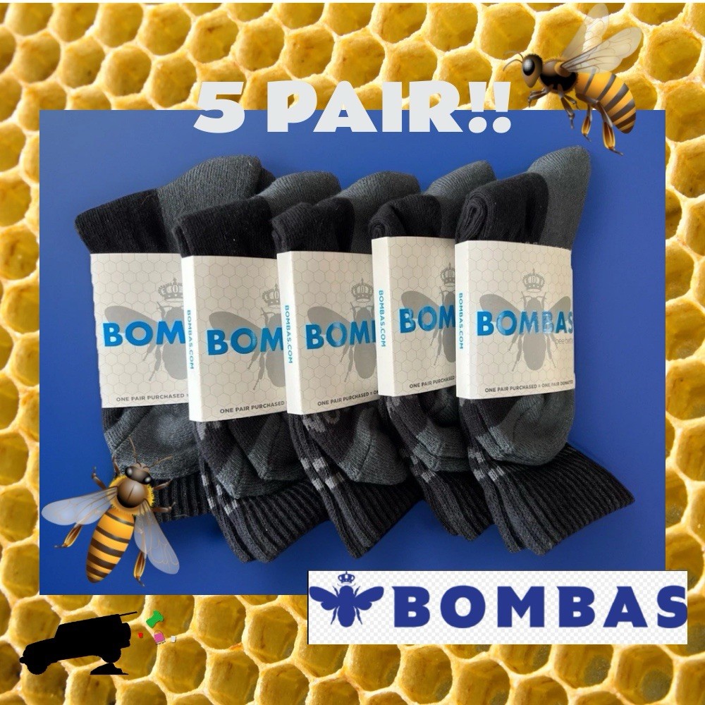 New Bombas Crew Socks~Black/Gray 5ct~Invisitoe~Stay Up Technology~Unisex Size S