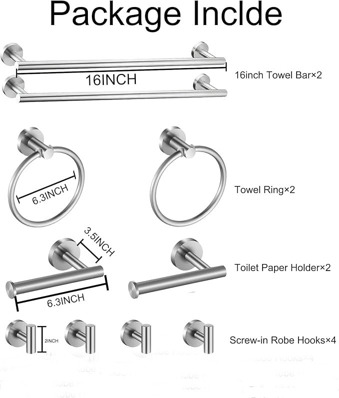 10 PCS Bathroom Hardware Accessories Set Wall Mount Square Tower Bar Set Brushed