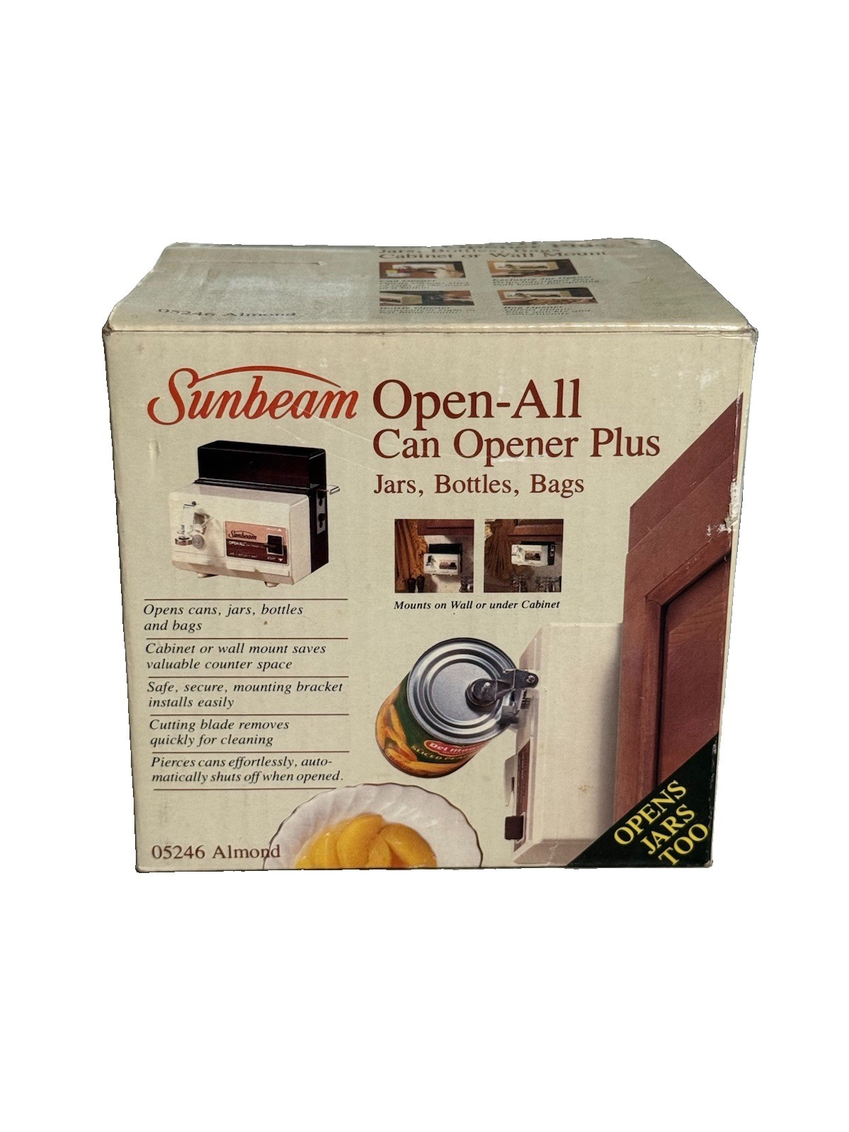 Vintage Almond 1985 Sunbeam Electric Can Opener Under Cabinet New
