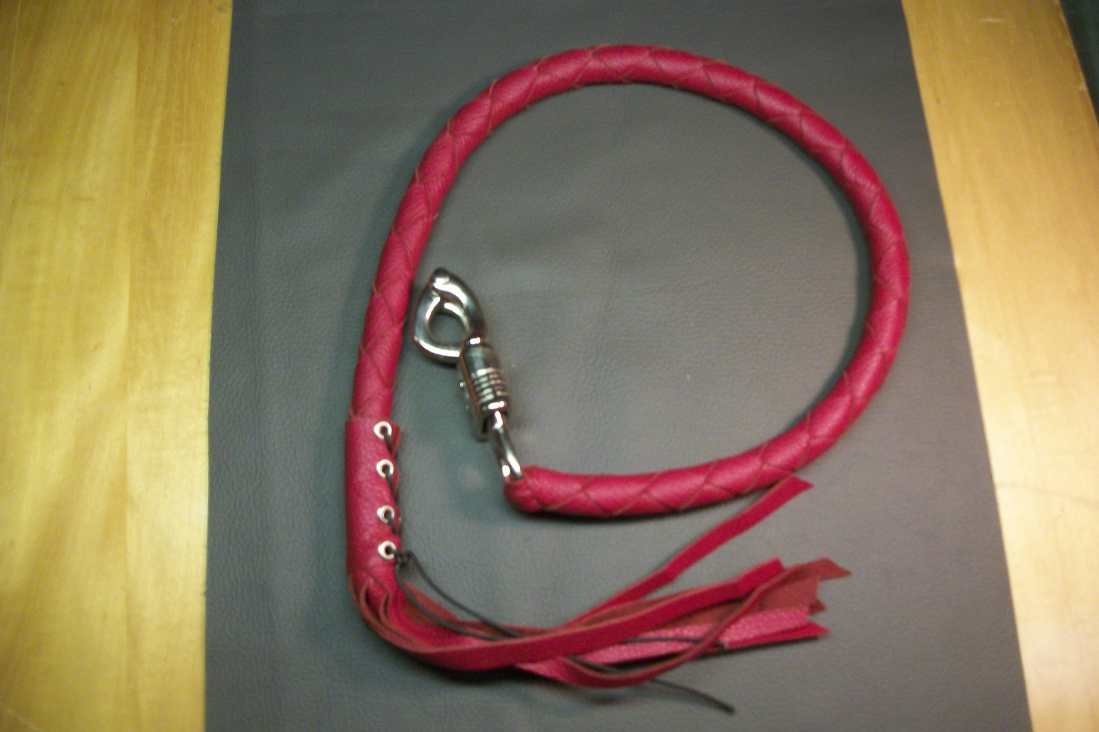biker whip motorcycle getback USA made leather thick SOLID RED!!BY STITCH
