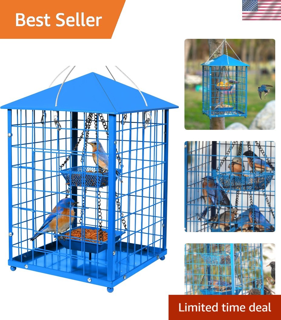 Bluebird Feeders Squirrel-Proof, 7 lbs, Large Heavy Metal Caged Mealworms Blu...