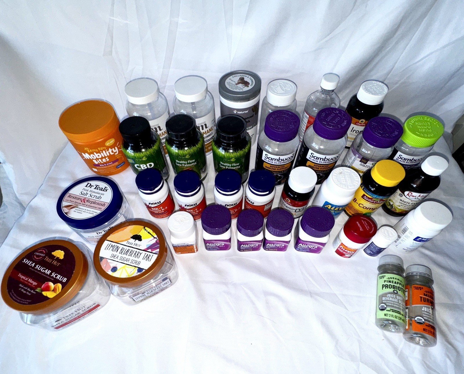 Lot Of 35 EMPTY Supplement Bottles Jars w/ Lids Glass Plastic Storage Crafts