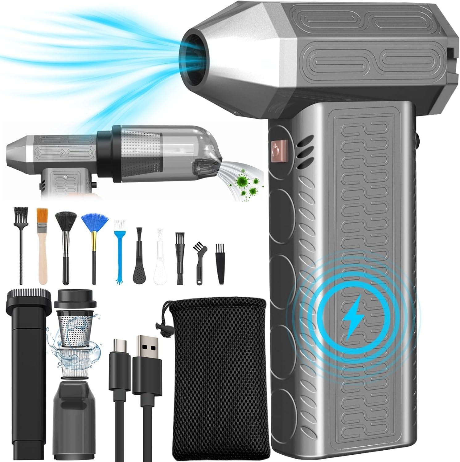 Electric Compressed Air Duster for PC and Keyboard, 2-in-1 Mini Air Blower