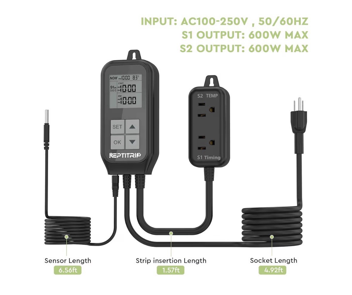 Reptile Thermostat, Light Timer for Temperature and Lighting Control, Day-Nig...