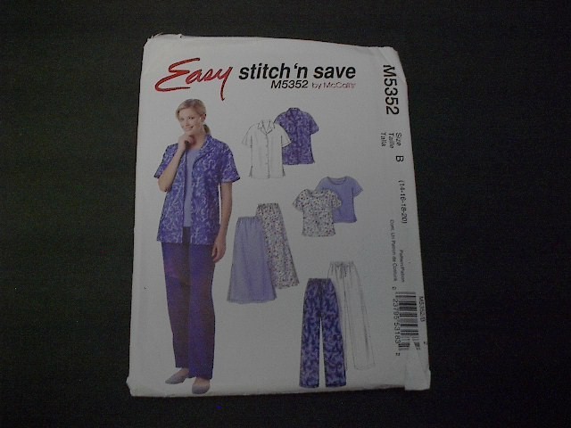 McCall's Pattern 5352 Misses' Shirt, Top, Pull-On Skirt and Pants  14 ~ 20  Unc