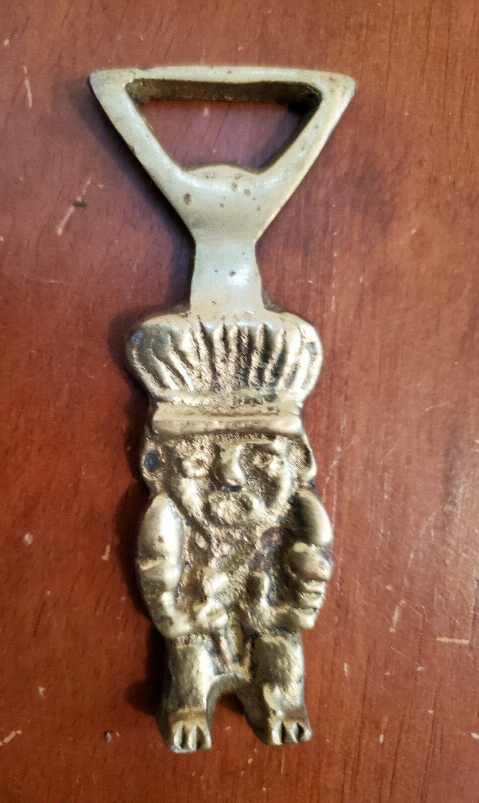 brass gargoyle vintage bottle opener, ogre, 3.5" long, barware