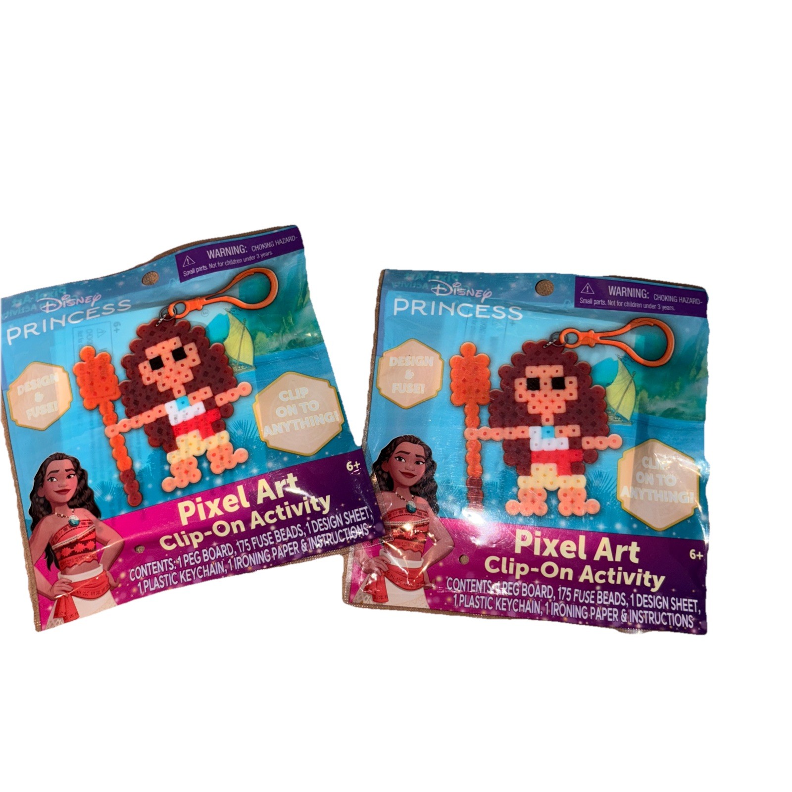 Disney Princess Pixel Art Clip-On Activity Moana 2-Pack NEW Sealed Kids Craft
