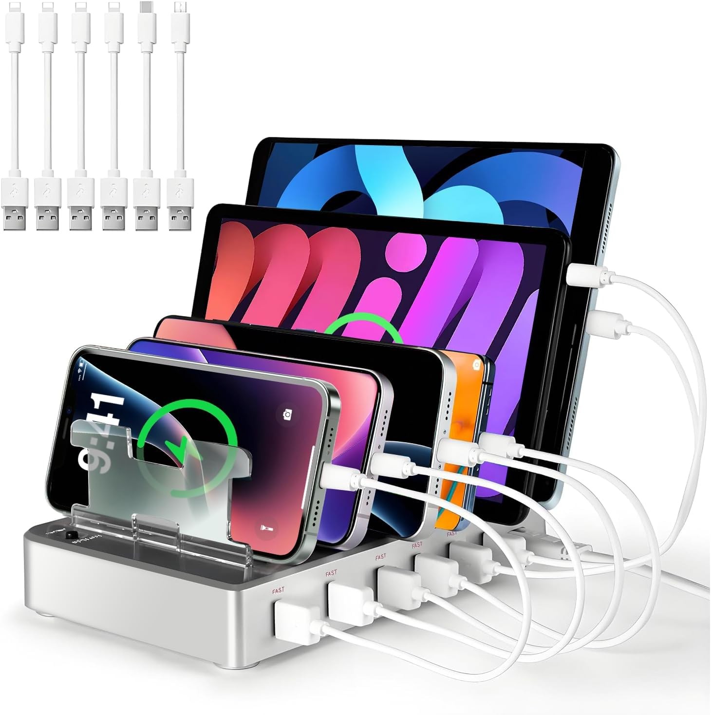 300W Charging Station for Multiple Devices Fast Charging 6 Port Charging Station