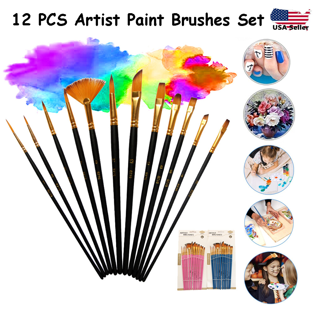 12 PCS Artist Paint Drawing Brushes Art Painting Acrylic Oil Paintings Kit