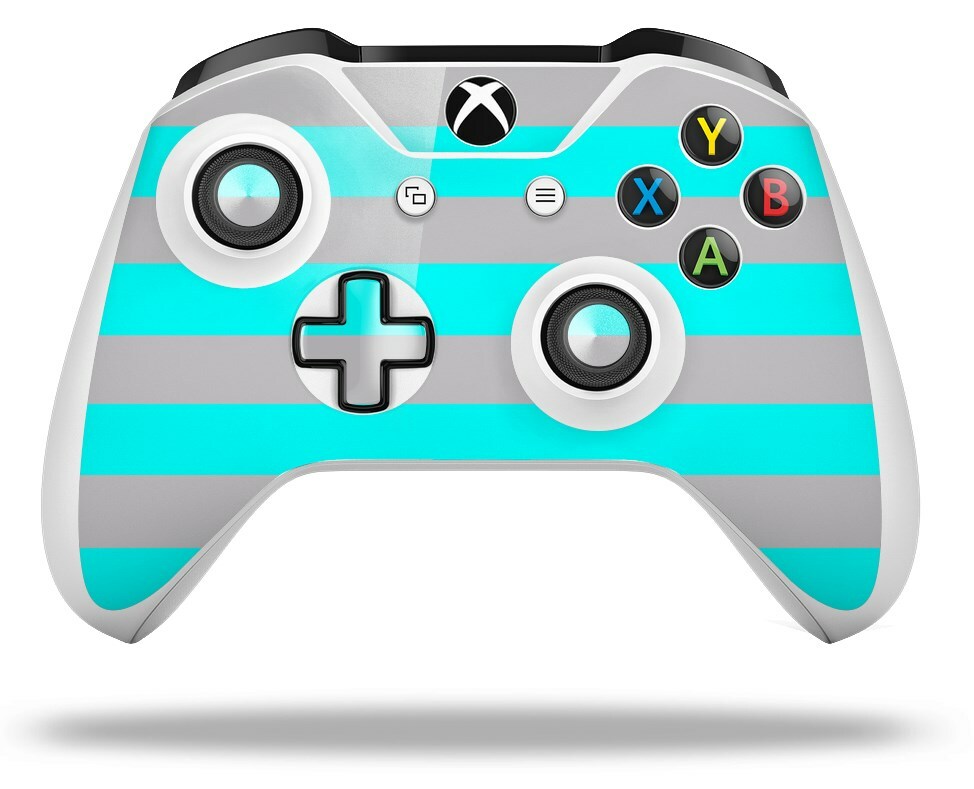 Skin for XBOX One S / X Controller Psycho Stripes Neon Teal Gray Vinyl Decal