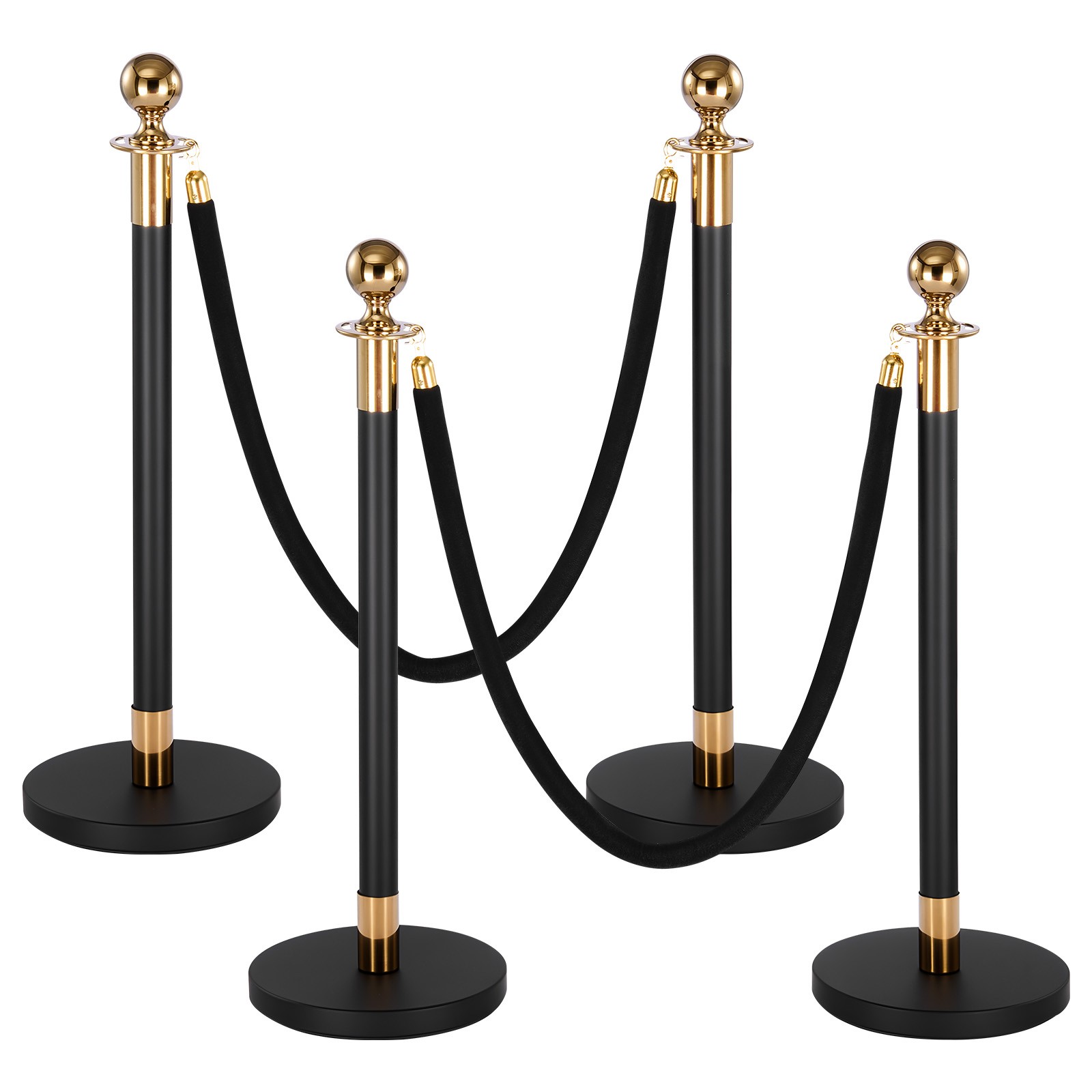 Uimoso 4-Piece Stanchion Set 2 Black Velvet Ropes Crowd Control Barrier Posts