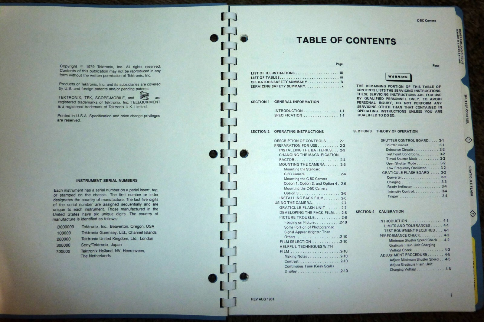 Tektronix C-5C Camera Instruction Manual 1983