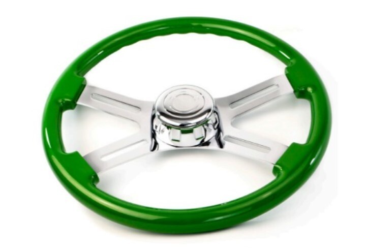 18” - 4 Spokes Mahogany Wood GREEN Steering Wheel (Wheel Only - No Hub)