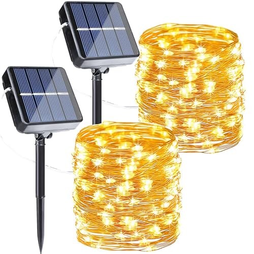 Solar Fairy Lights, 2-Pack Total 80FT 240LED Solar String 2*120LED Warm White