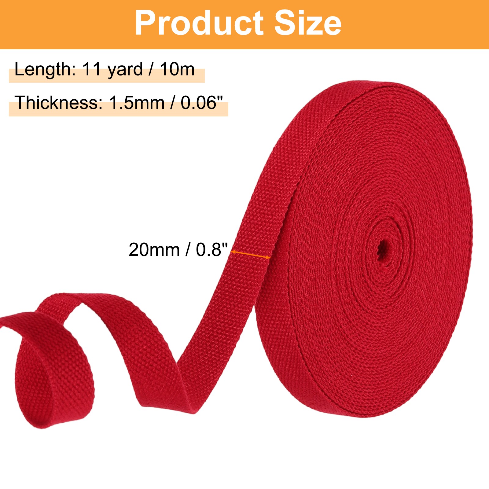 Cotton Webbing 0.8 Inch 11 Yard Polyester Cotton Webbing Strap, Red