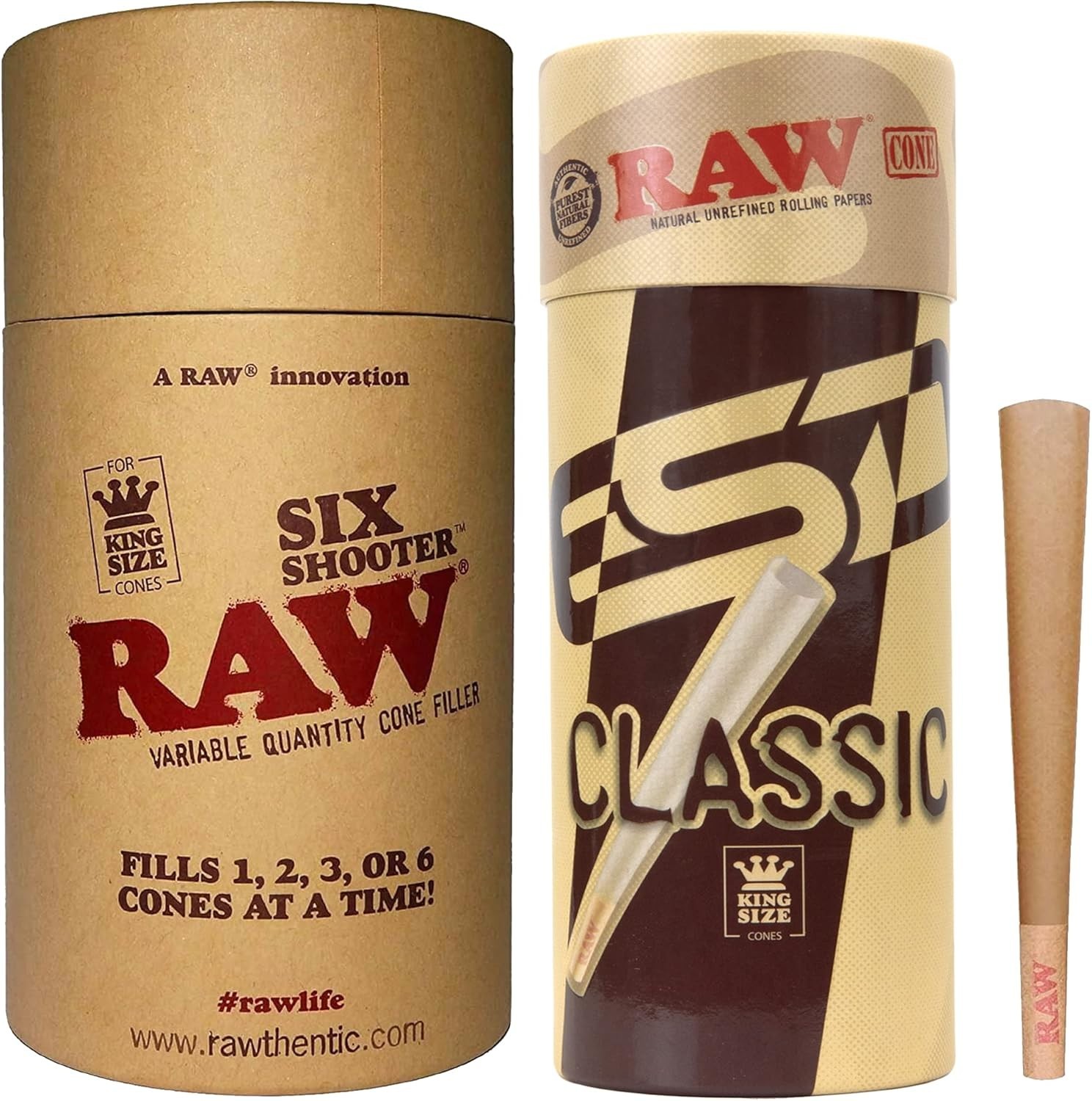 RAW Six Shooter for King Size Papers and RAW Cones Classic King Size | 50 Pack
