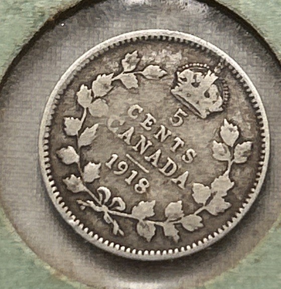 1918 Canada Silver 5 Cents Nickel