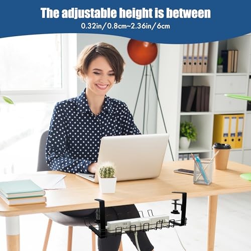 Under Desk Cable Management Tray - No Drilling, Tools-Free, Adjustable Iron