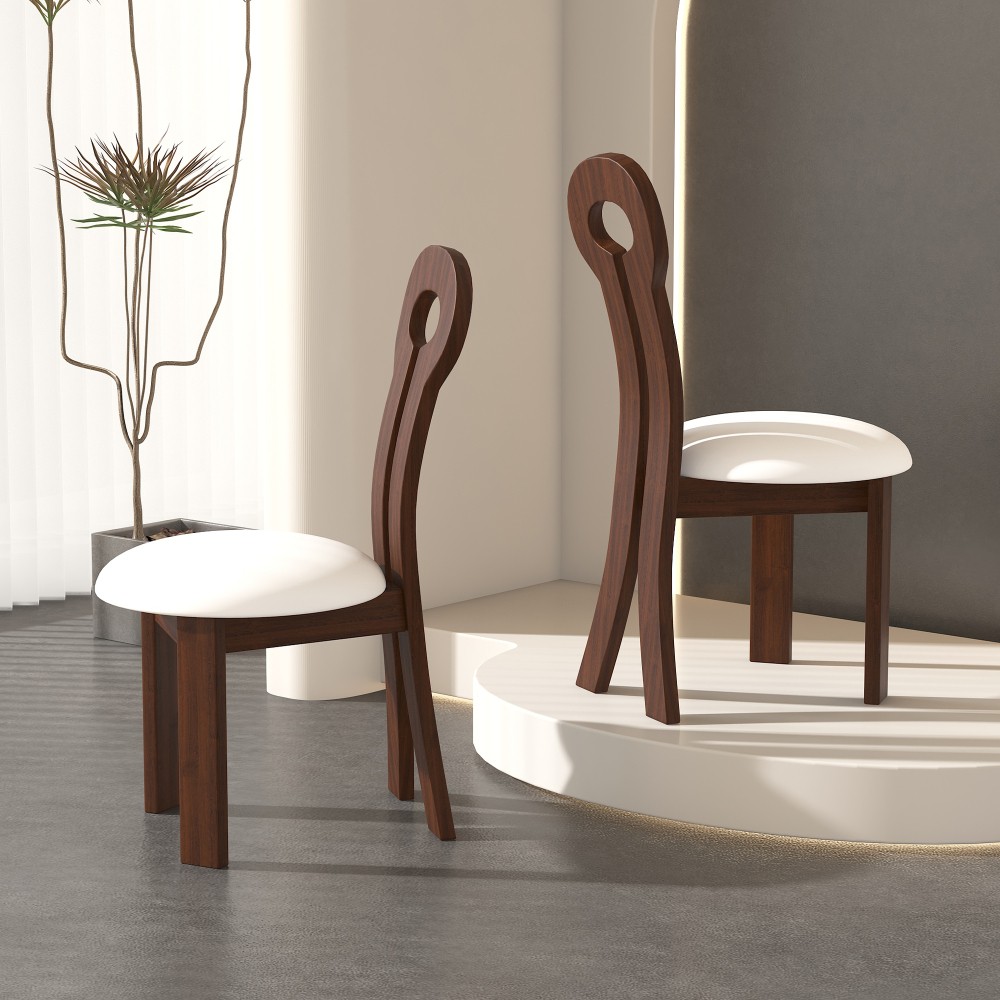 Home Chairs PU Leather Dining Chairs W White Round Cushion