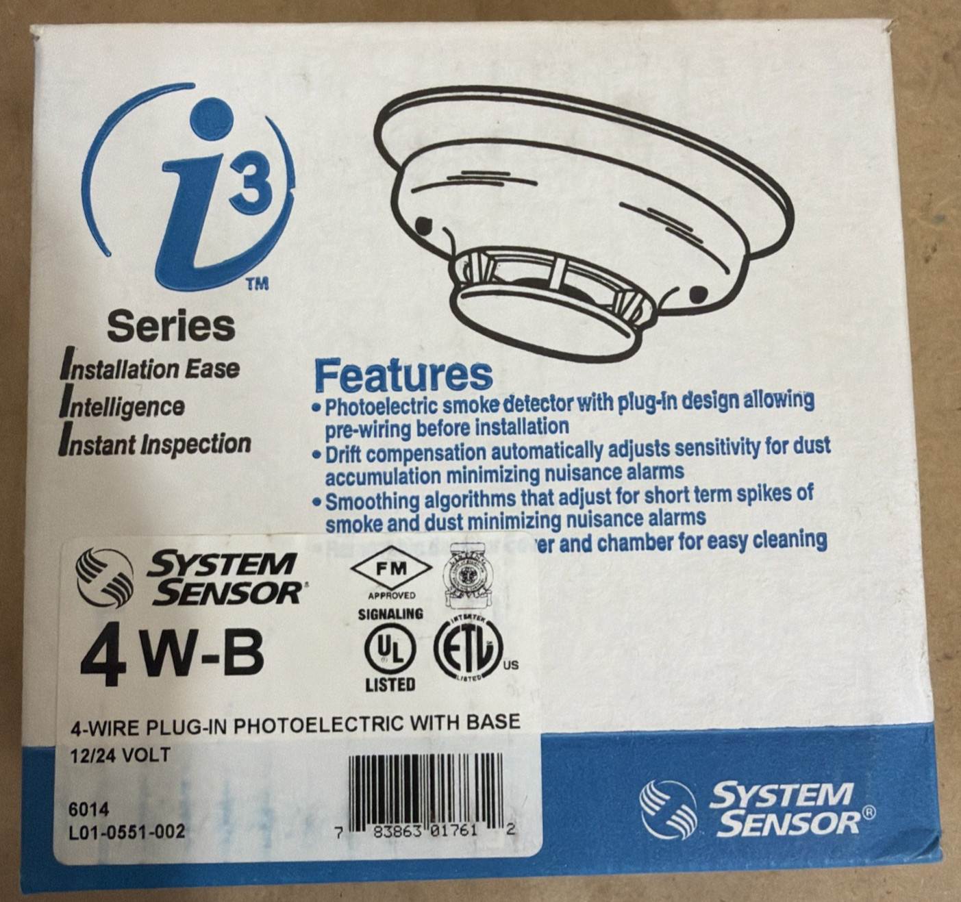 System Sensor 4W-B4-Wire Plug-In Photoelectric Smoke Detector With Base