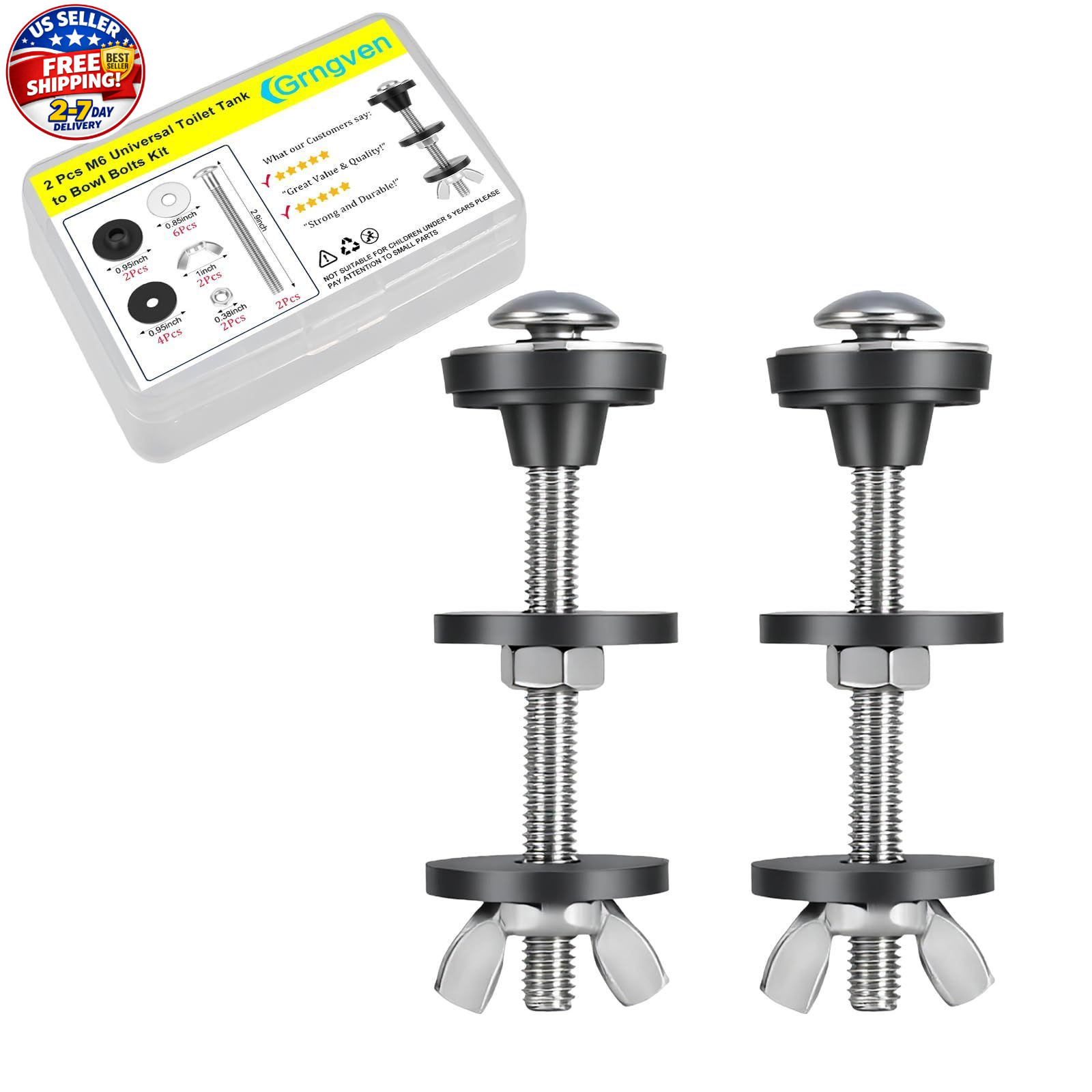 2PCS M6 Universal Toilet Tank to Bowl Bolts Kit, Heavy Duty Stainless Steel