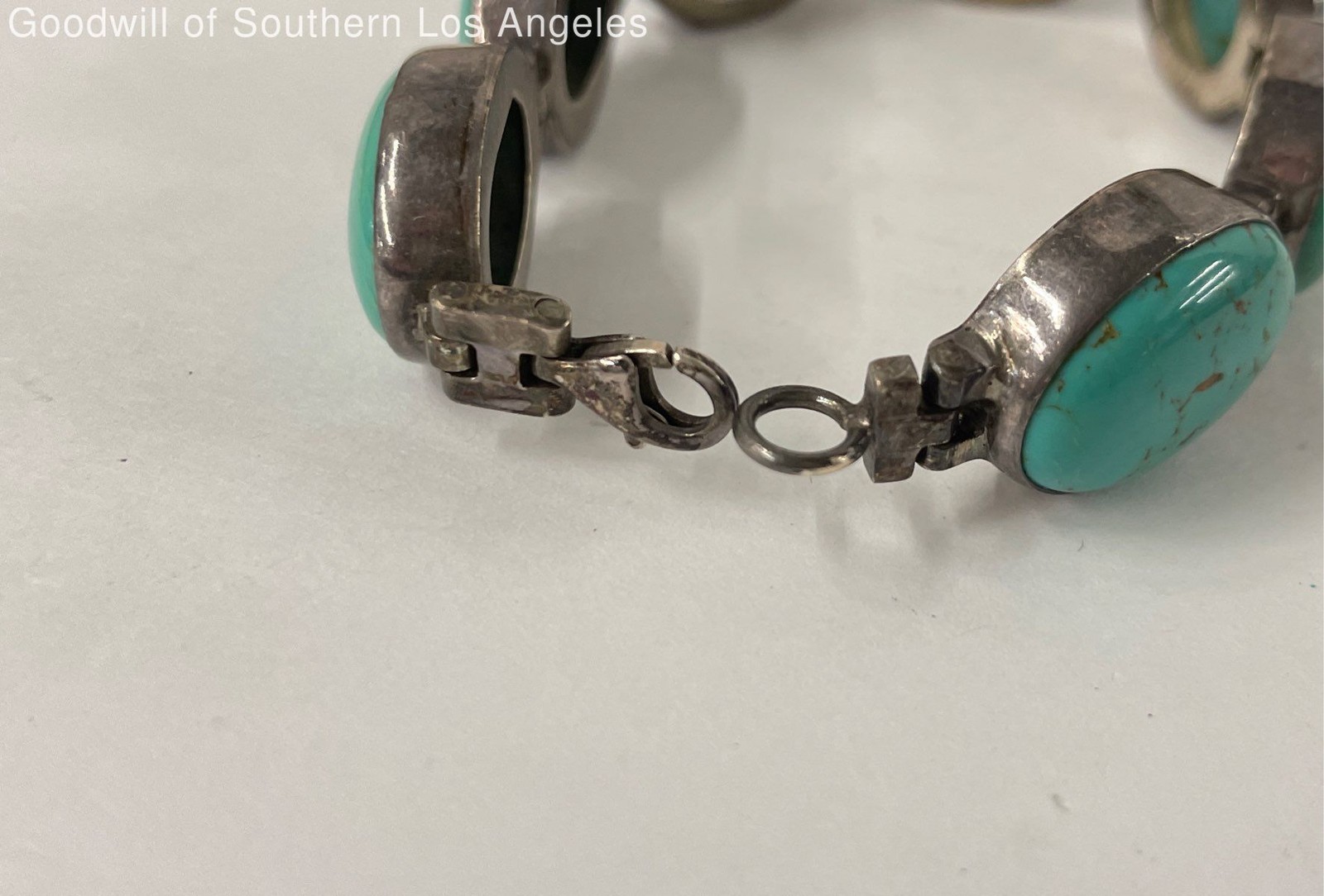 Sterling Silver Oval Turquoise Link Bracelet - 39.2g