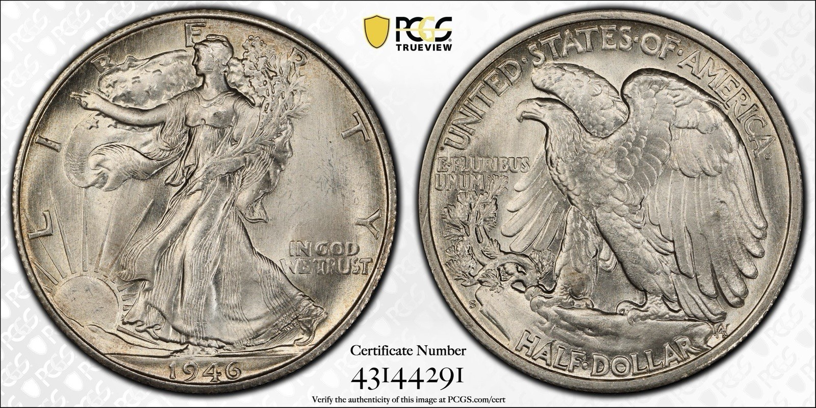 1946-S Walking Liberty Half Dollar PCGS MS66 - Gold Shield