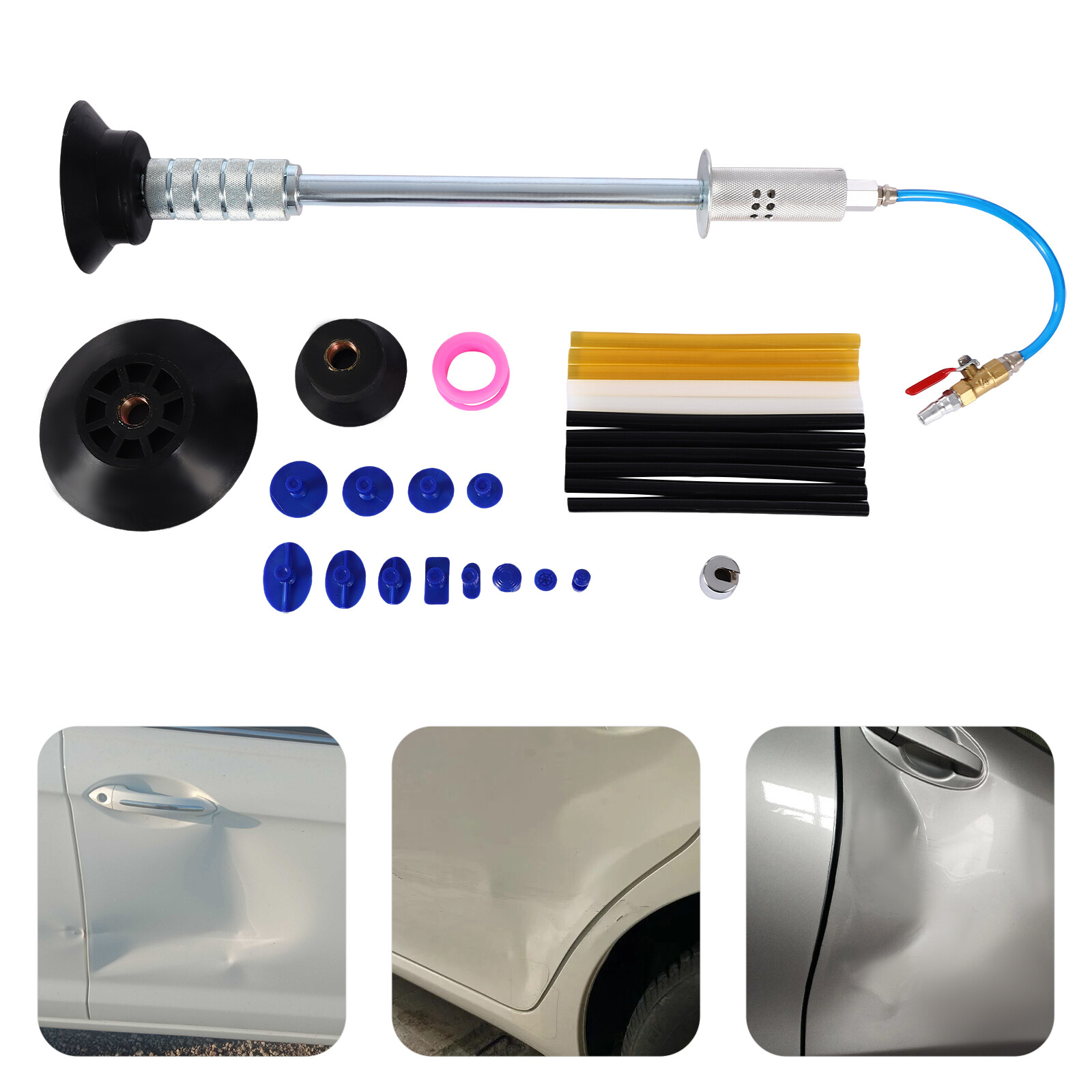 Air Pneumatic Dent Puller Car Auto Body Repair Suction Cup Tools w/ Slide Hammer