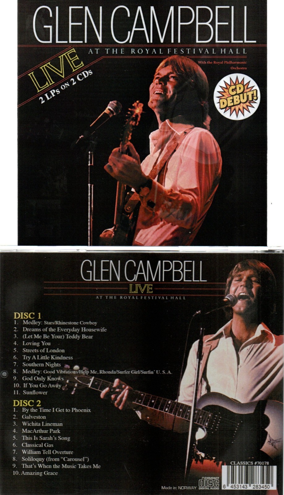 GLEN CAMPBELL LIVE AT ROYAL FESTIVAL HALL 2 LPS ON 2 CDS-ALL HITS LIVE!