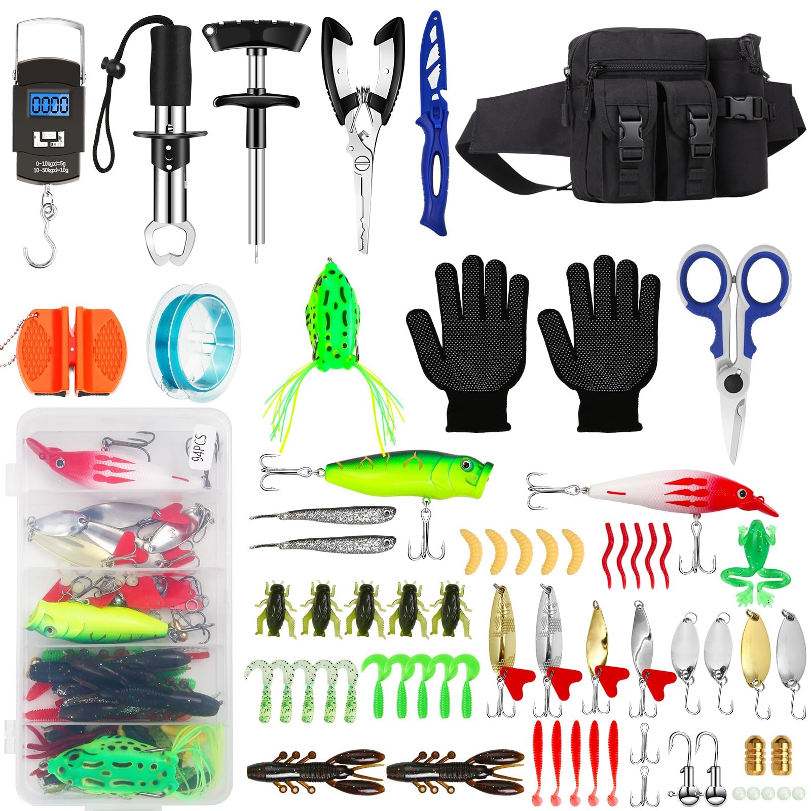 Aofuxti Fishing Tool Kit - 112Pcs Fishing Gear Equipment Fish Hook Remover