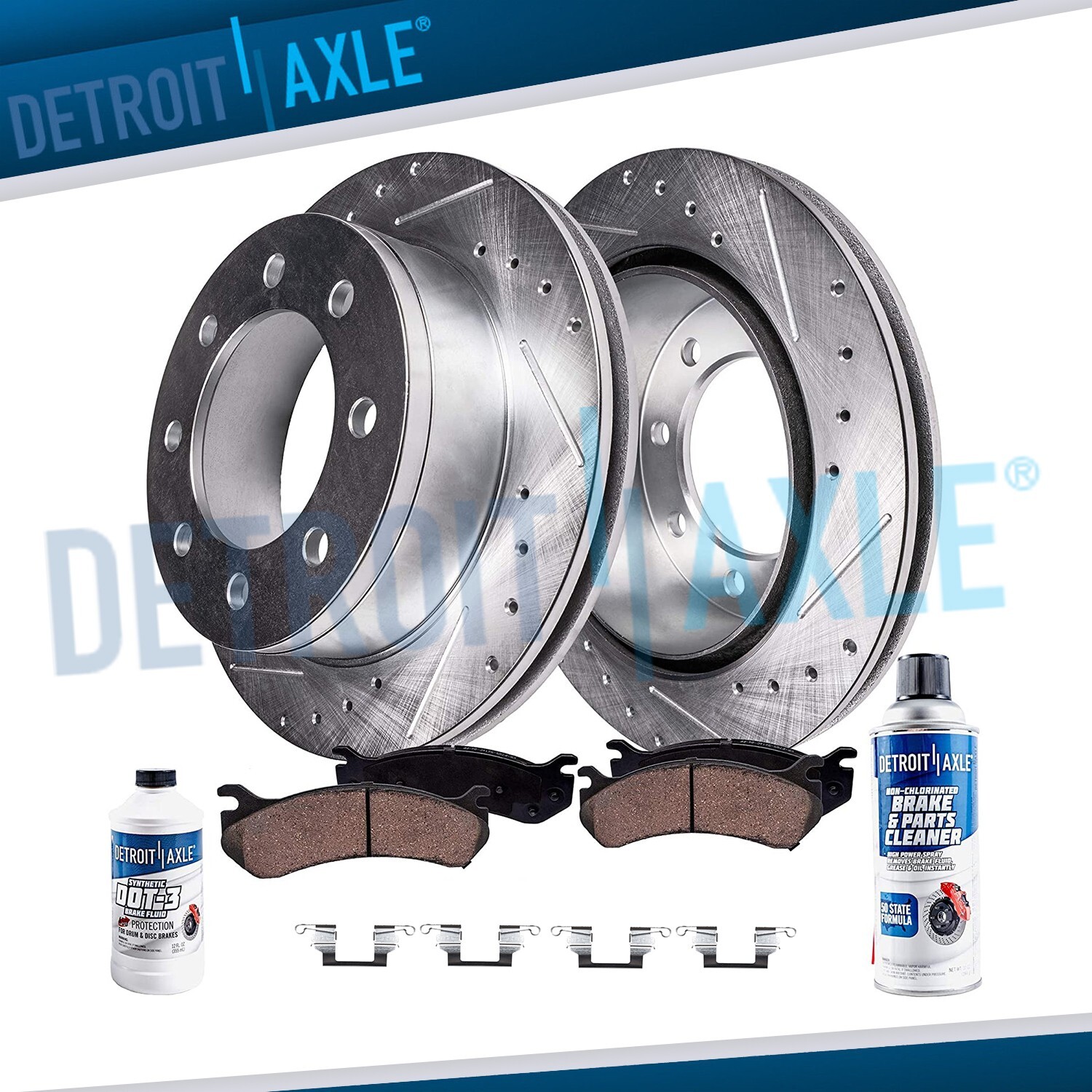 Rear Drilled Slotted Rotors Brake Pads for Ford F-250 F-350 Super Duty Excursion