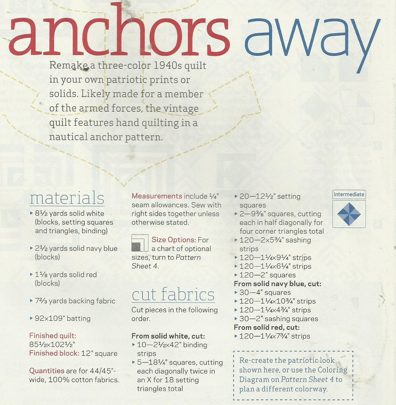 E0512 ANCHORS AWAY QUILT PATTERN/INSTRUCTIONS