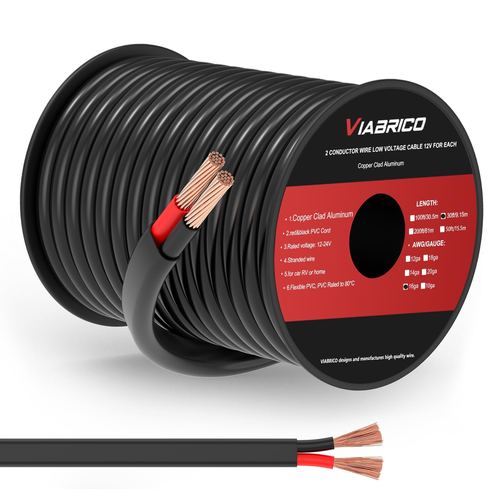 16 Gauge Wire 2 Conductor Electrical Wire, 16 AWG 16AWG-30FT, Red&Black